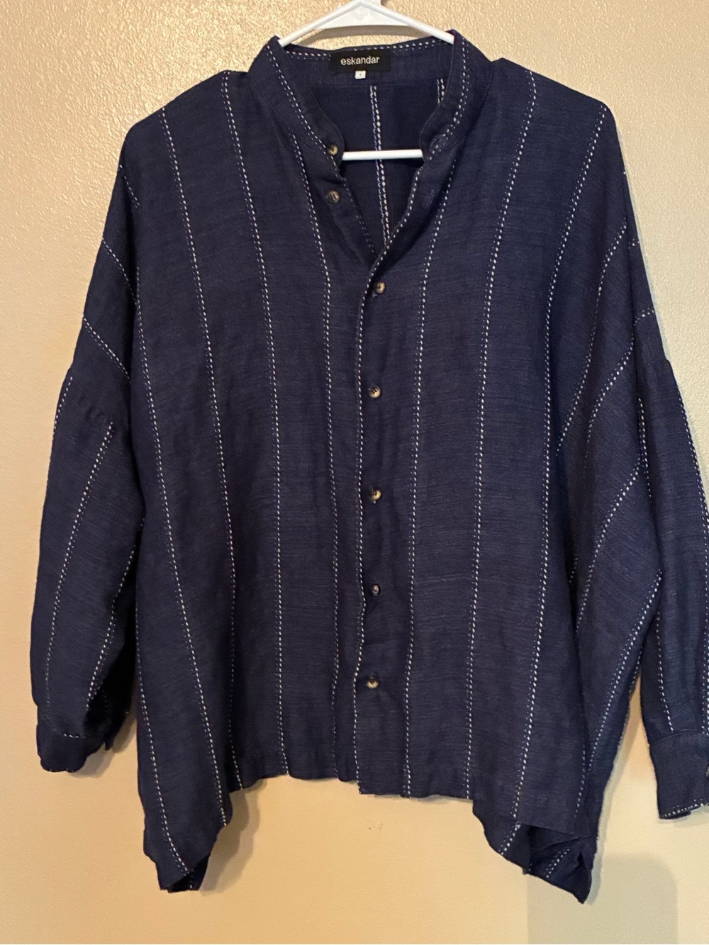 Eskandar Linen Blend Button Front Lagenlook Top Size 1 Or  US 8-12